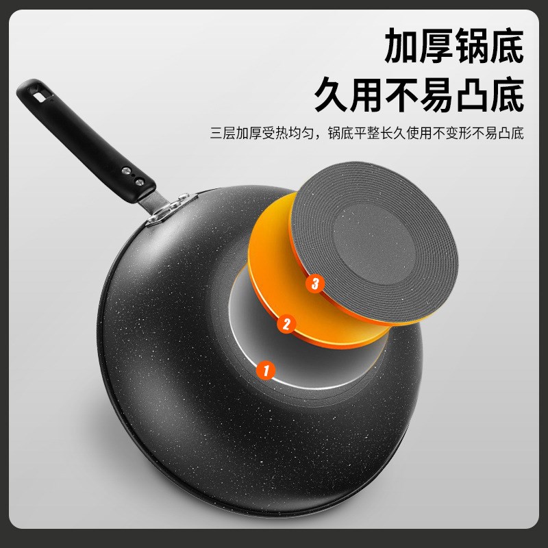 麦饭石不粘锅无油烟平底炒锅通用礼品套装电R磁炉炒菜锅不沾锅
