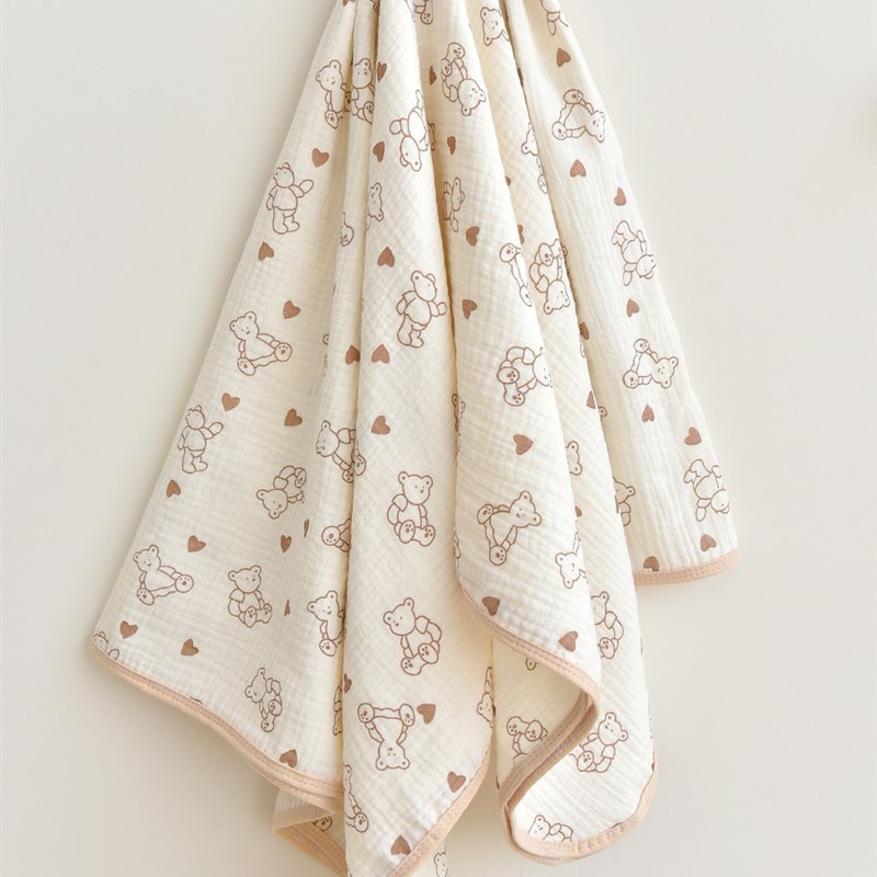新生婴儿纯棉绉j布印花小毯子儿童纱布多功能浴巾幼儿园宝宝午休