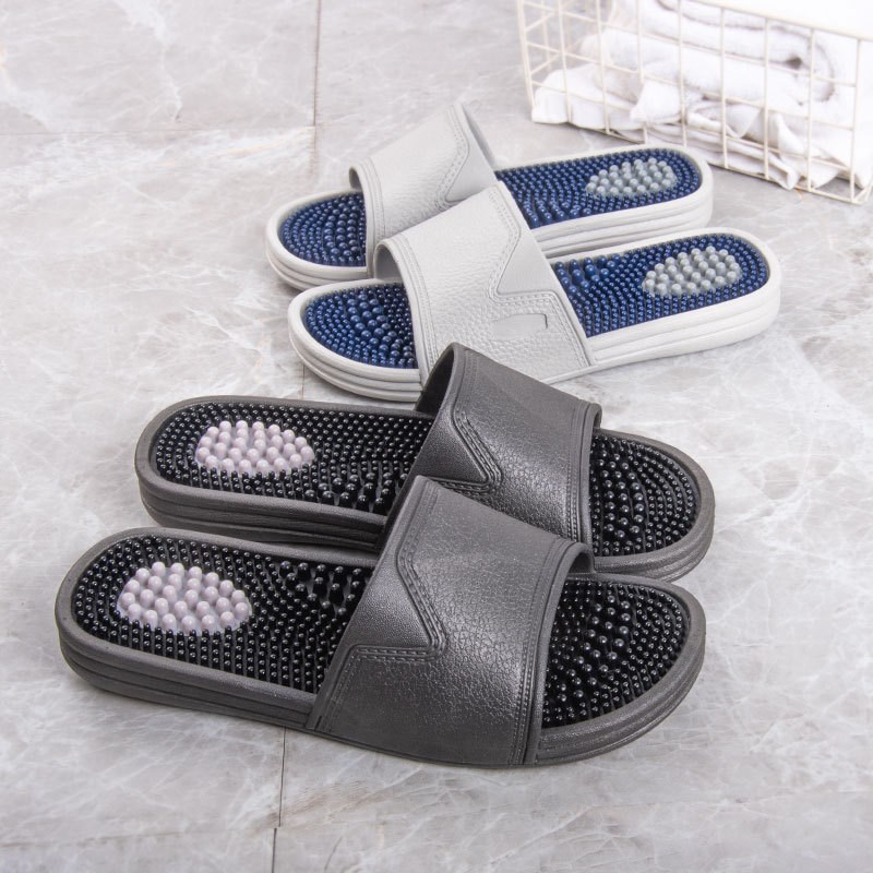 皮质按摩拖鞋男四n季硬刺家用颗粒脚底室内防滑情侣按摩拖鞋