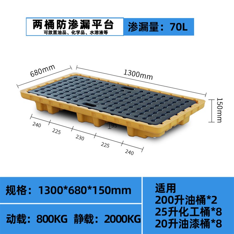 危废防渗漏塑料托盘吨桶r单桶危化防泄露叉板九脚四桶防漏接油平