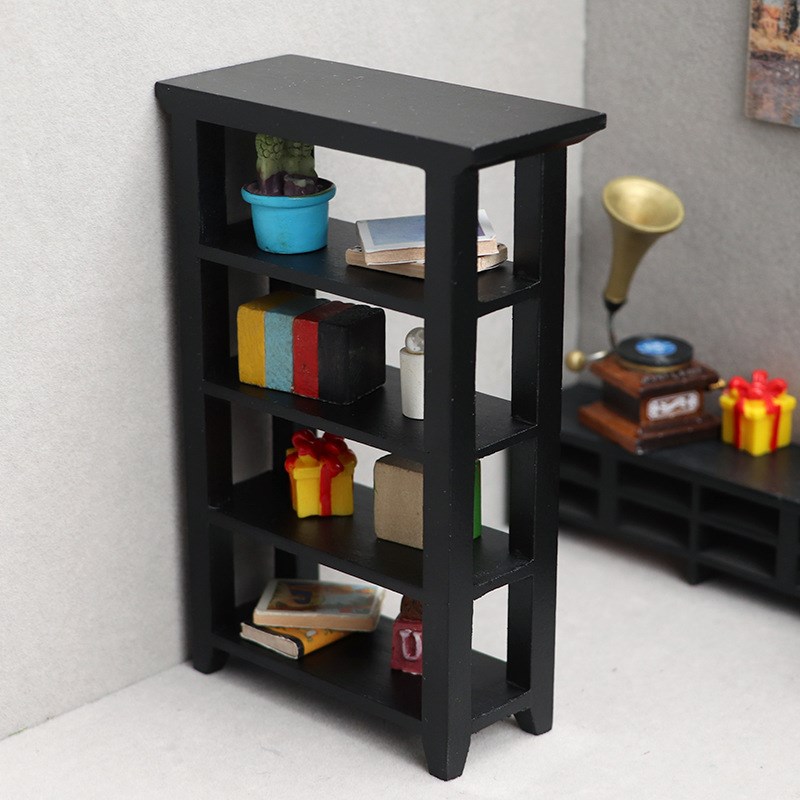 1:12娃娃屋dollhouse迷你家具ob11食玩模型配件黑Z色花架四层