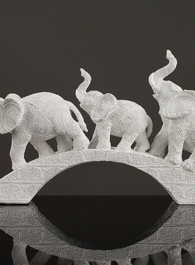 浮雕花纹大象摆件一对客厅玄关招财创意树脂工艺品雕像家居装饰品