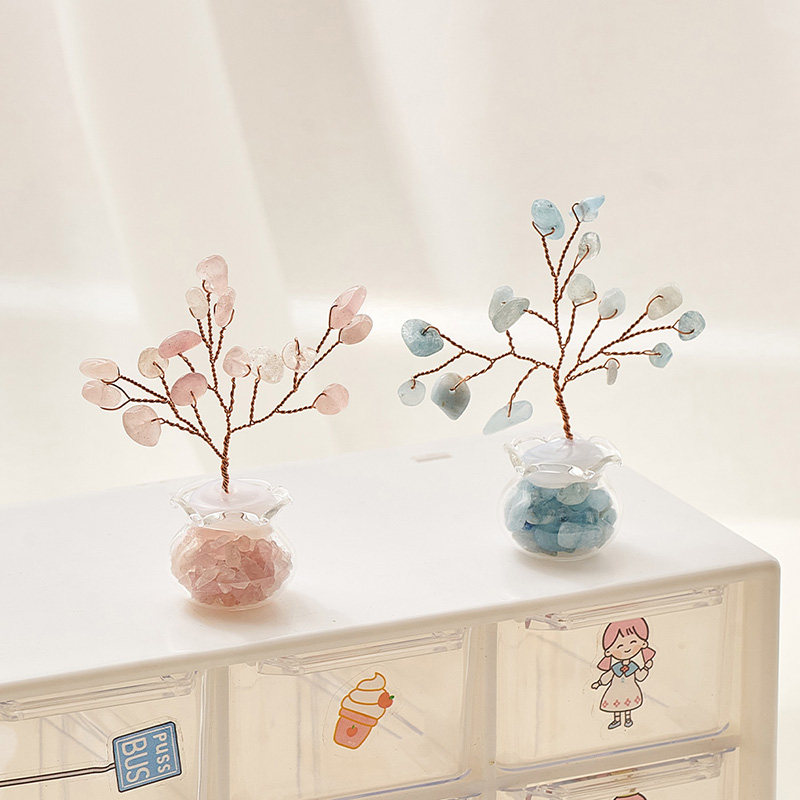 治愈系水晶树小摆件办公室桌面电脑工位趴趴摆件ins迷你女生礼物
