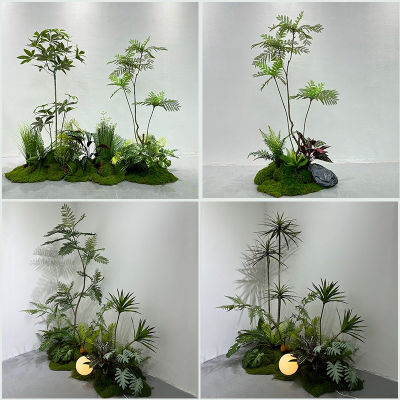 仿真绿植造景组合蓝花楹南天竹室内假绿植K装饰楼梯下转角空间布