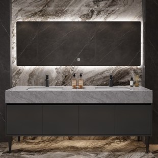 双盆组合浴室柜落地式支持定制公共卫生间两人大理石洗漱台洗手池
