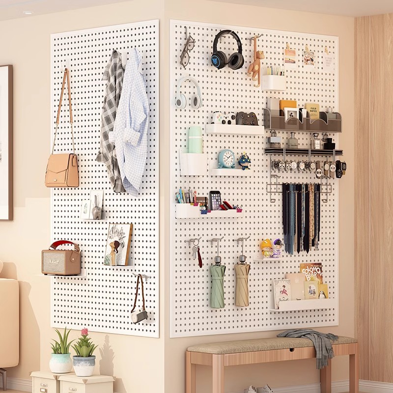 洞洞板家用入户玄关墙面收纳置物架货架饰品展示架钢制多功能挂板