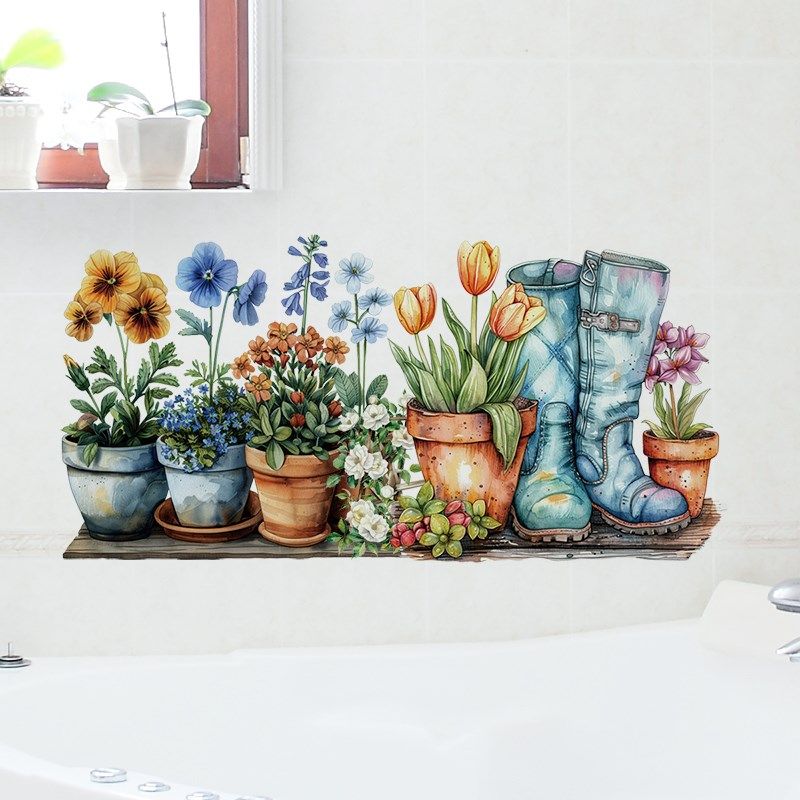 清新简约植物盆栽隔板踢脚线装饰墙贴纸自粘阳台寝室床头书桌遮丑,家居饰品,软装墙贴,淘宝优惠券,粉丝福利购,淘宝优惠卷