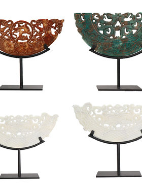 现代新中式创意镂空雕刻玉璧客厅电视酒柜家居酒店样板房软装摆件