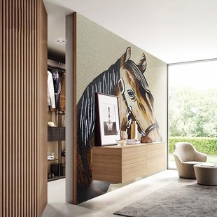 骏马客厅沙发电视背景墙玄关过道装饰画玻璃马赛克拼图剪画瓷砖