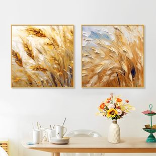麦穗丰收数字油画diy手工填色减压奶油风手绘饭厅两联丙烯装饰画