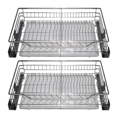 单层400450厨房橱柜不锈钢y304碗碟收纳拉篮阻尼置物调味篮免打孔