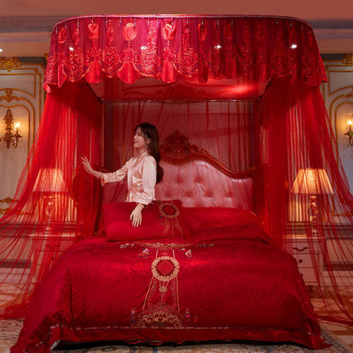 新款加粗U型导轨蚊帐加密婚庆单门支架1.8米2.0m1.2m床家用公主风