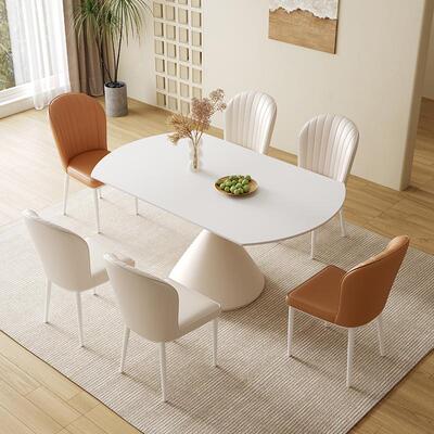 奶油风岩板餐桌椅2024新款简约轻奢家用小户型伸缩饭桌方变圆两用