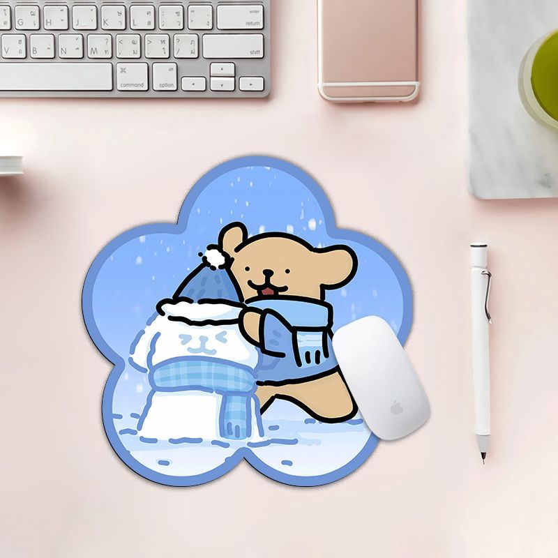 雪人卡通小狗异形鼠标垫小号便携笔记本键盘桌垫耐磨防滑通用杯垫