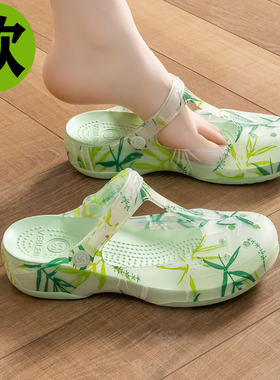女士洞洞鞋夏季新款印花防滑清凉透气舒适软底沙滩鞋0306k0314r
