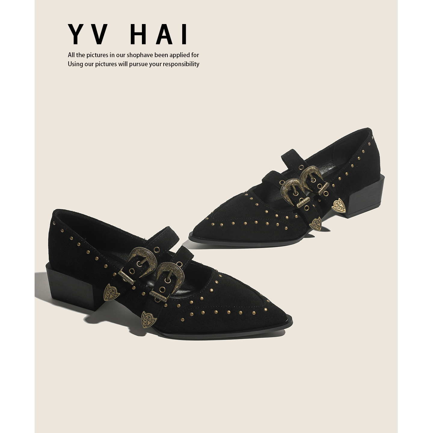 2025秋季新款法式铆钉尖头单鞋