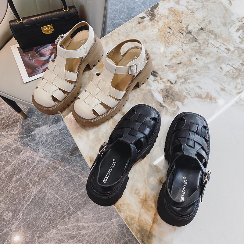 夏季凉鞋女外穿大码女鞋41-43包头猪笼鞋镂空松糕厚底编织罗马鞋,女鞋,罗马凉鞋,淘宝优惠券,粉丝福利购,淘宝优惠卷