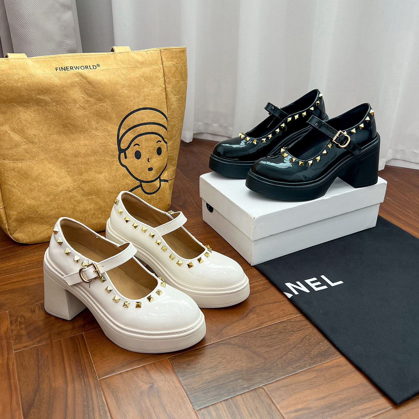 2026新款铆钉玛丽珍鞋女一字扣带粗跟小皮鞋厚底内增高小个子单鞋,女鞋,玛丽珍鞋,淘宝优惠券,粉丝福利购,淘宝优惠卷