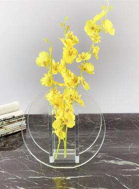 现代简约橘色灰色插花玻璃花瓶透明装饰花器家居桌面摆件客厅餐桌