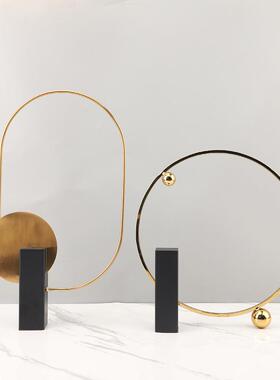 新中式金属几何铁艺摆件客厅样板间售楼部茶几玄关酒店家居装饰品