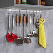 创意免打孔不锈钢厨房挂钩置物架多功能橱柜底下挂勾架悬挂式 马小