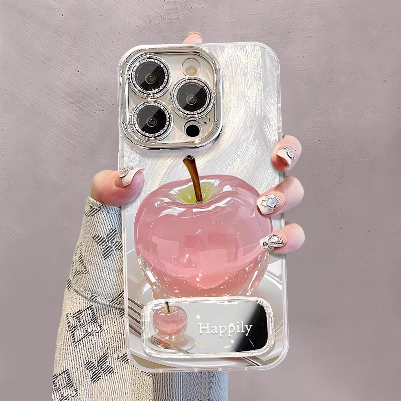 适用苹果16promax手机壳新款iPhone15pro带镜子支架14pm高级感13puls超好看12p硅胶软壳11全包镜头膜保护套女