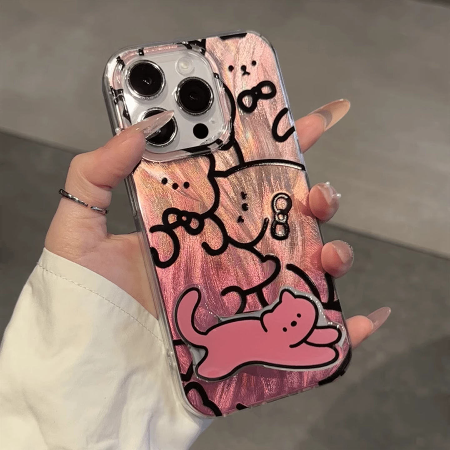 【粉色渐变羽纱】适用苹果16手机壳iPhone16promax新款15高级感14p猫咪支架13简约创意防摔保护套女ins风外壳