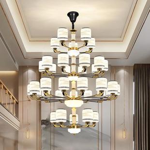 楼别墅三层四层玉石家用灯具 大客厅灯复式 新款 全铜大吊灯新中式