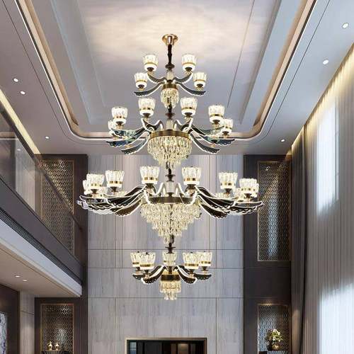 复式楼客厅大吊灯简欧别墅挑空中空臂发光新中式现代简约水晶吊灯