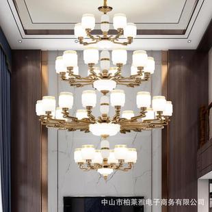 复式 玉石灯具 楼大吊灯别墅客厅中空楼中楼挑高跃层大厅餐厅新中式