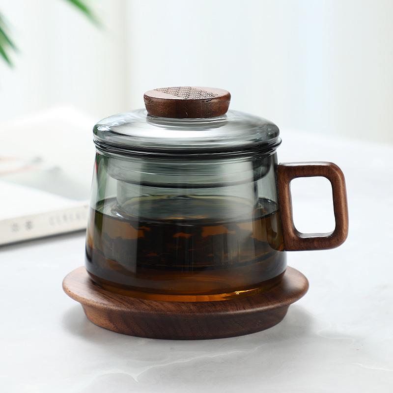 高档透明大容量茶杯高硼硅玻璃茶水分离杯高硼硅玻璃办公室墩墩杯