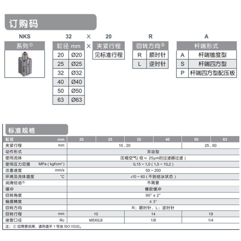 NKS回转夹紧气缸XKS/NKS20X25X32X40X10X20RSX50X63X25X50RA/RSRP
