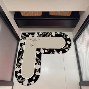 卫生间心形简约转角地垫硅藻泥干湿分离吸水l型浴室门口防滑脚垫