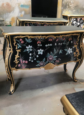 至高美法式彩绘两斗柜门厅玄关隔断餐边柜客厅走廊过道储物柜黑色