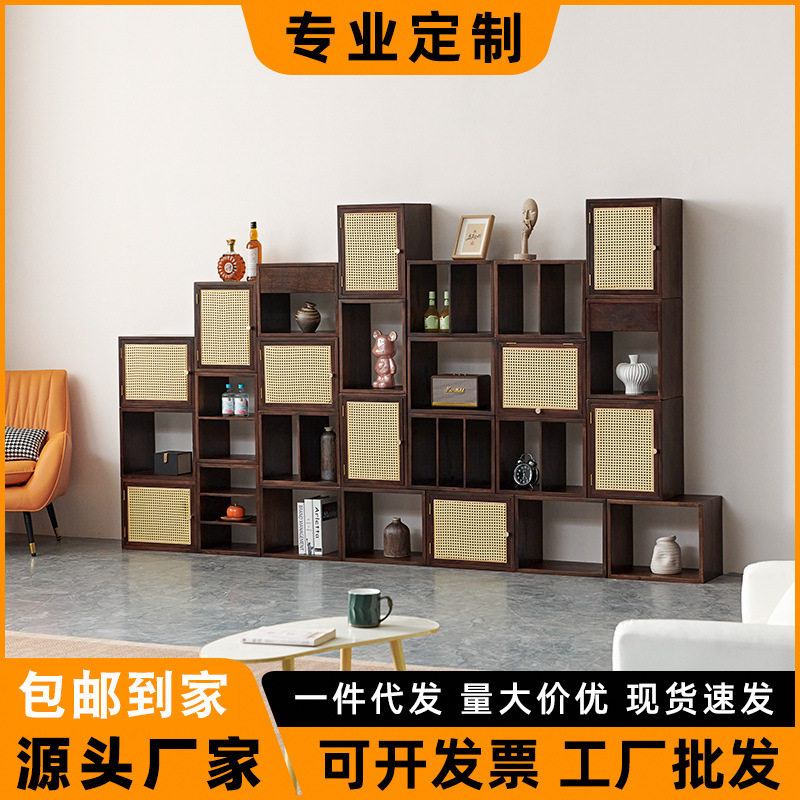 北欧实木组合柜黑胡桃木书柜收纳展示储物边柜落地电视柜全实木