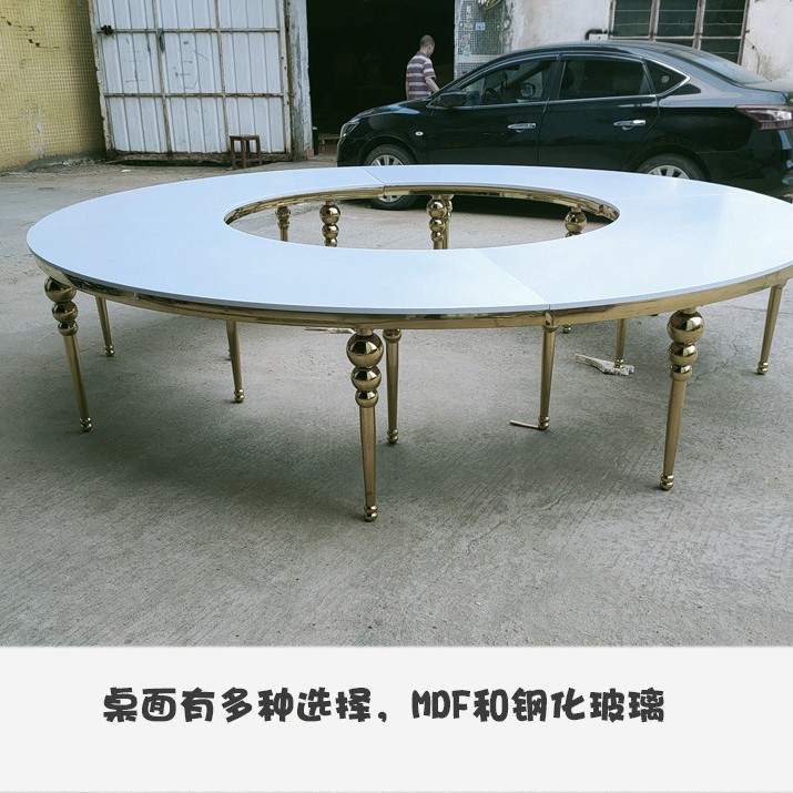 厂家供应不锈钢欧式婚庆餐桌 酒店宴会桌钢化玻璃圆形桌子批发