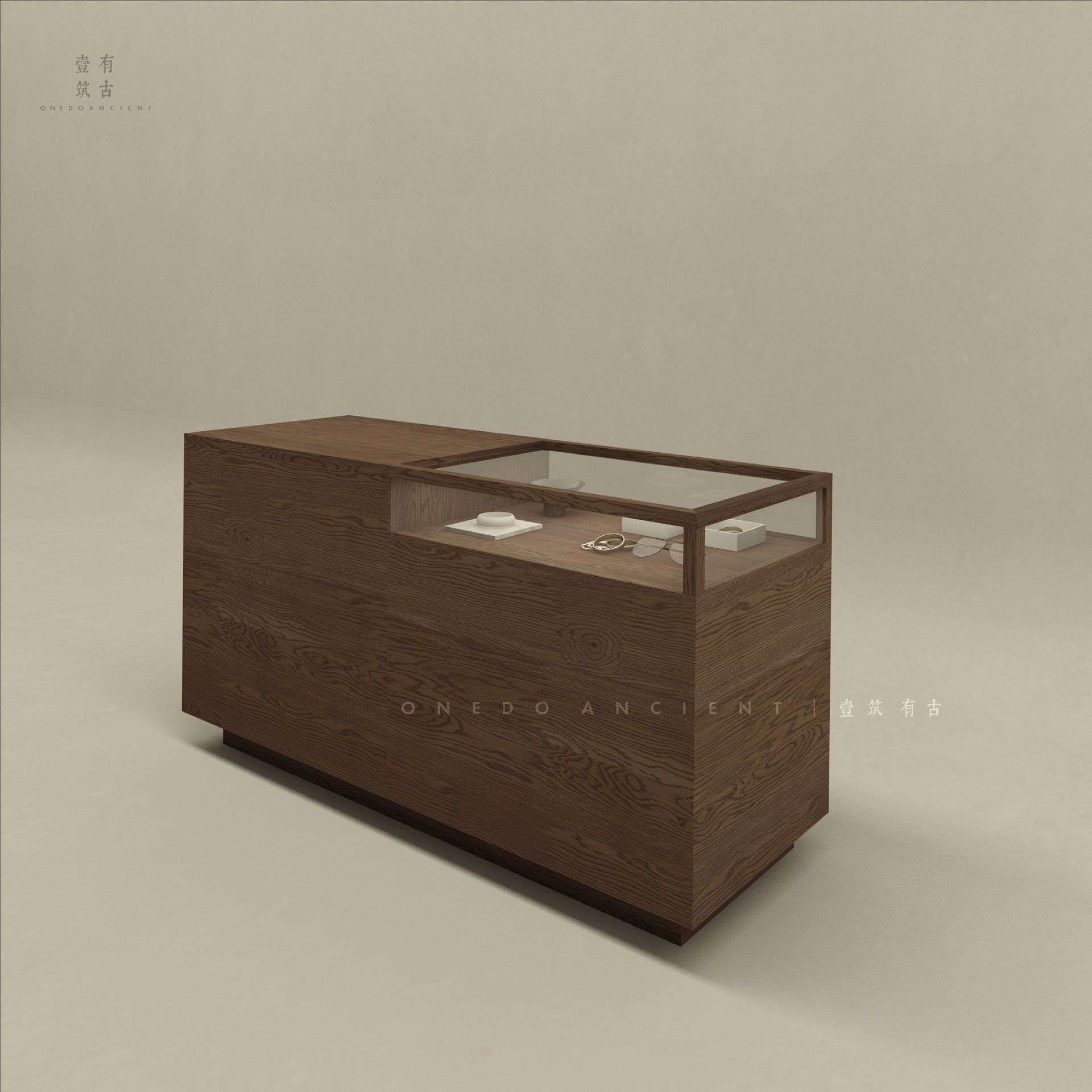 做旧木纹收银台玻璃前台柜台接待台酒吧台桌复古简约饰品展示店铺