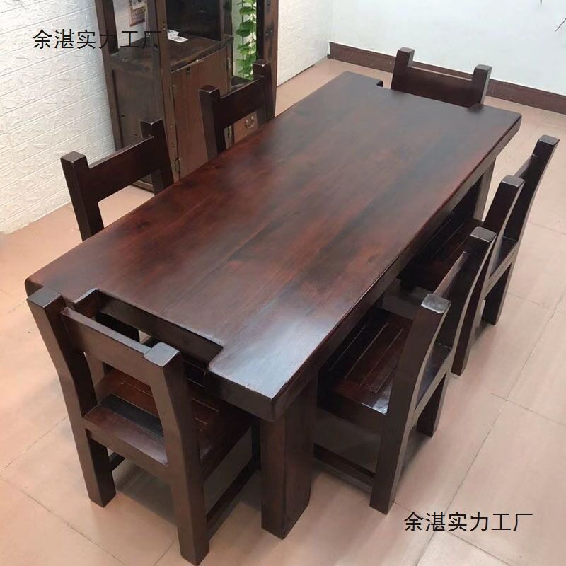 老船木餐桌全实木饭桌家用小户型客厅两用餐厅吃饭一体长方形桌椅
