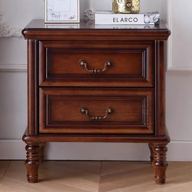 全实木美式床头柜现代简约卧室床头储物柜复古板栗卧室床边柜