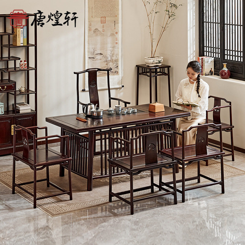 红木家具赞比亚血檀实木中式餐台古典客厅餐桌非洲小叶紫檀茶桌