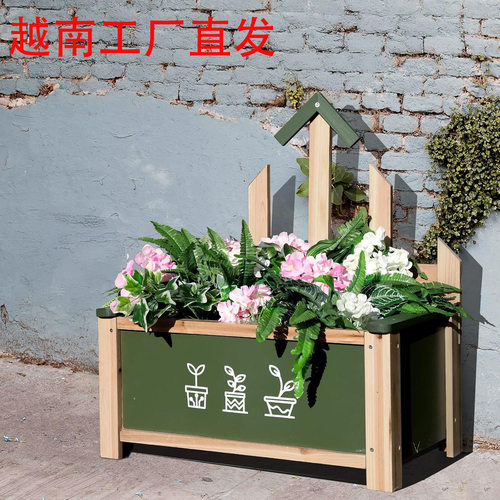 定制户外木质花箱衫木落地式花槽实木阳台装饰花盆木制庭院种植箱