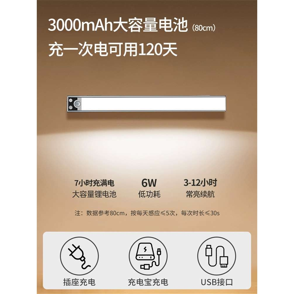 LED橱柜灯带智能感应自动充电式衣柜底灯条长条入户门鞋柜子磁吸