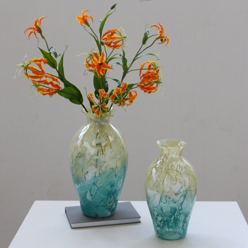 现代简约水墨纹花瓶渐变小口鲜花台面家居样板房装饰工艺品摆件