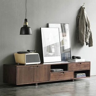 北欧黑胡桃木电视柜客厅现代简约全实木收纳茶几组合小户型储物柜