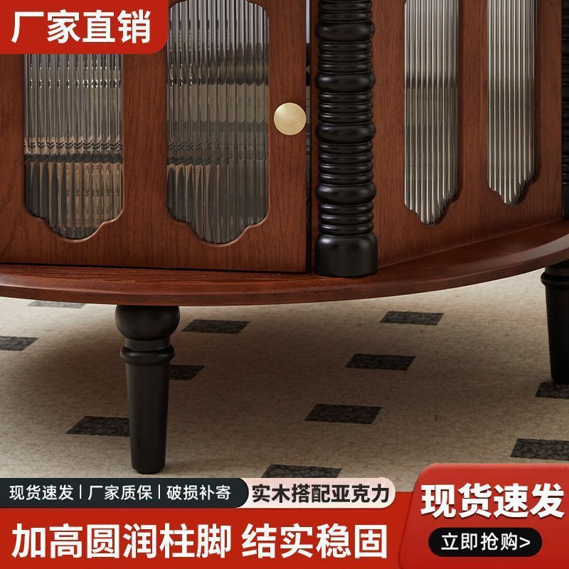 法式复古茶几桌实木茶几边几组合桌家用客厅小户型落地中古风茶几