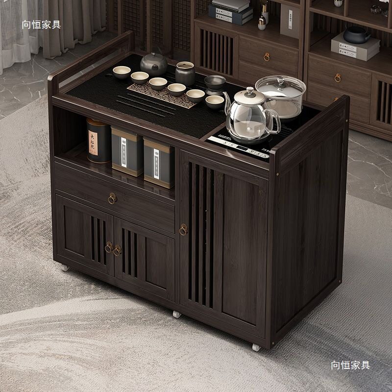 移动家用茶水柜新中式客厅边几泡茶几实木带轮茶车烧水壶一体套装