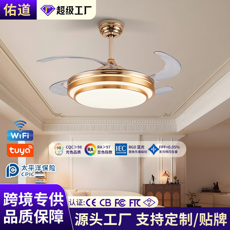 现代简约隐形风扇灯家用餐厅客厅吊扇灯智能变频控制一体电扇灯