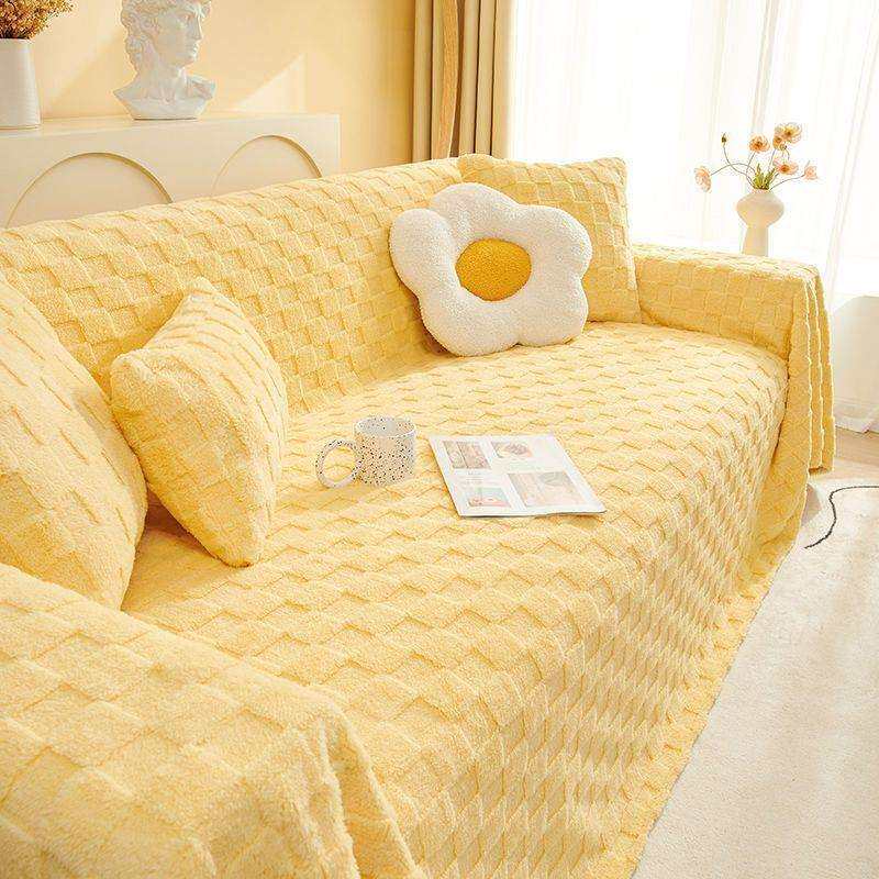 防猫抓沙发盖布巾四季通用防滑沙发套罩一片式沙发毯提花绒面料