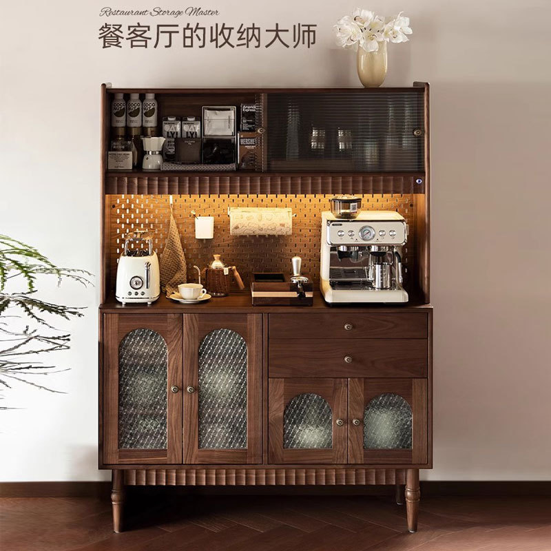 美式全实木黑胡桃木餐边柜家用收纳酒柜一体储物柜客厅台柜茶水柜