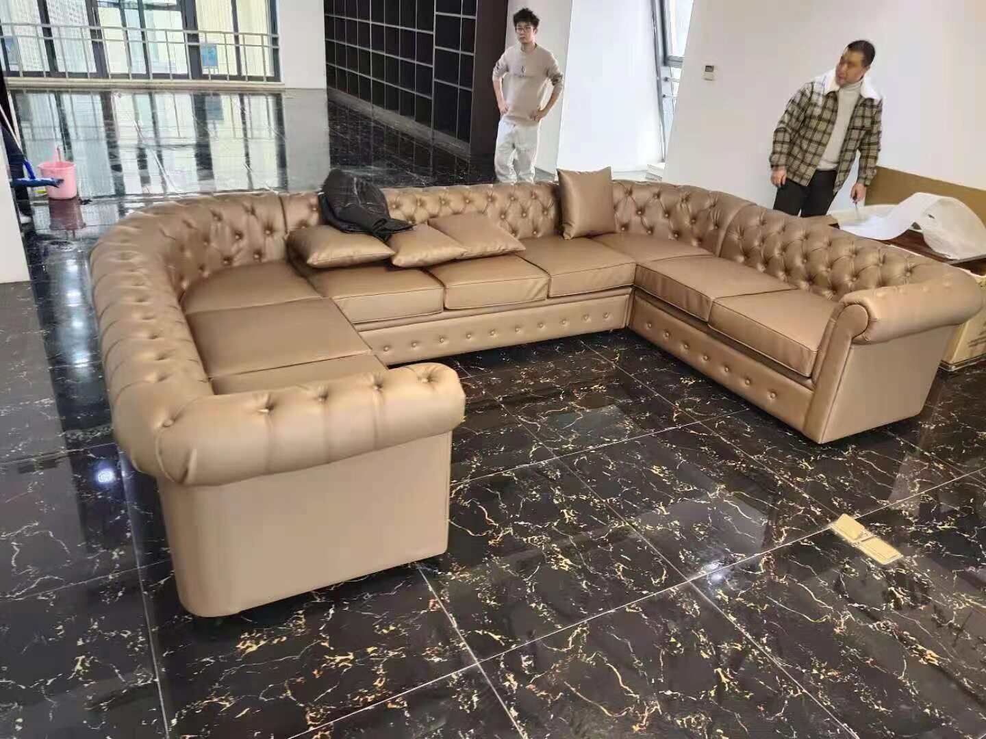 美式KTV影院转角U型皮艺沙发